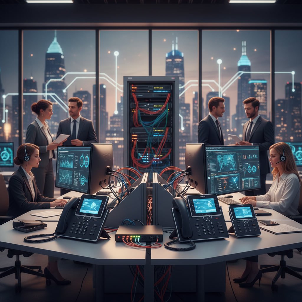 Modern business professional using cloud-based VoIP phone system