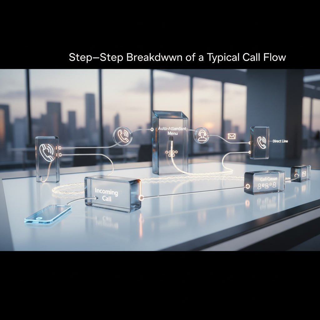 Call flow diagram showing routing steps in modern phone systems
