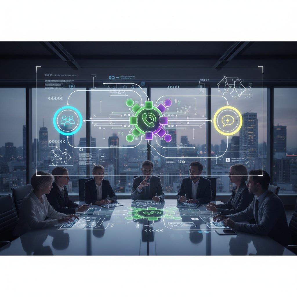 Business professional using Microsoft Teams phone system integration on laptop and mobile device