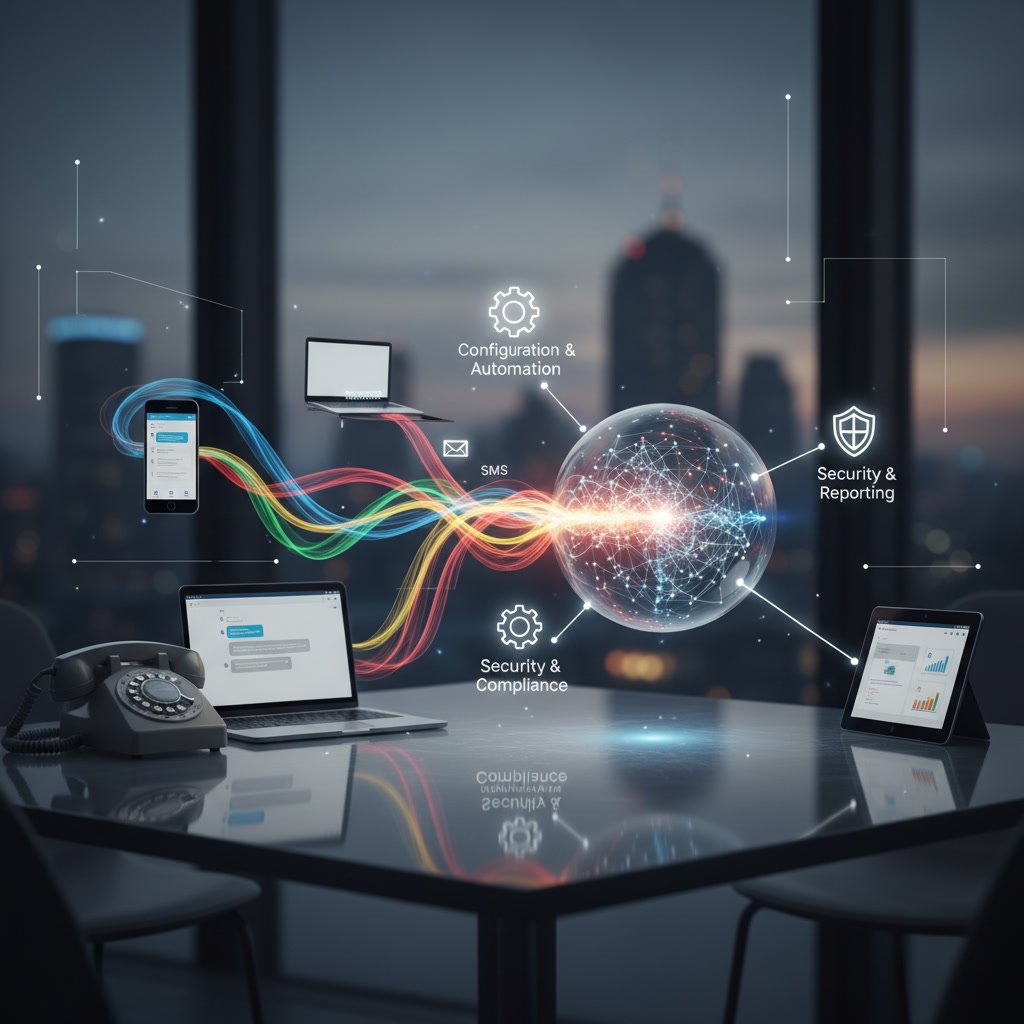 Business team using unified communications platform with phone SMS and chat